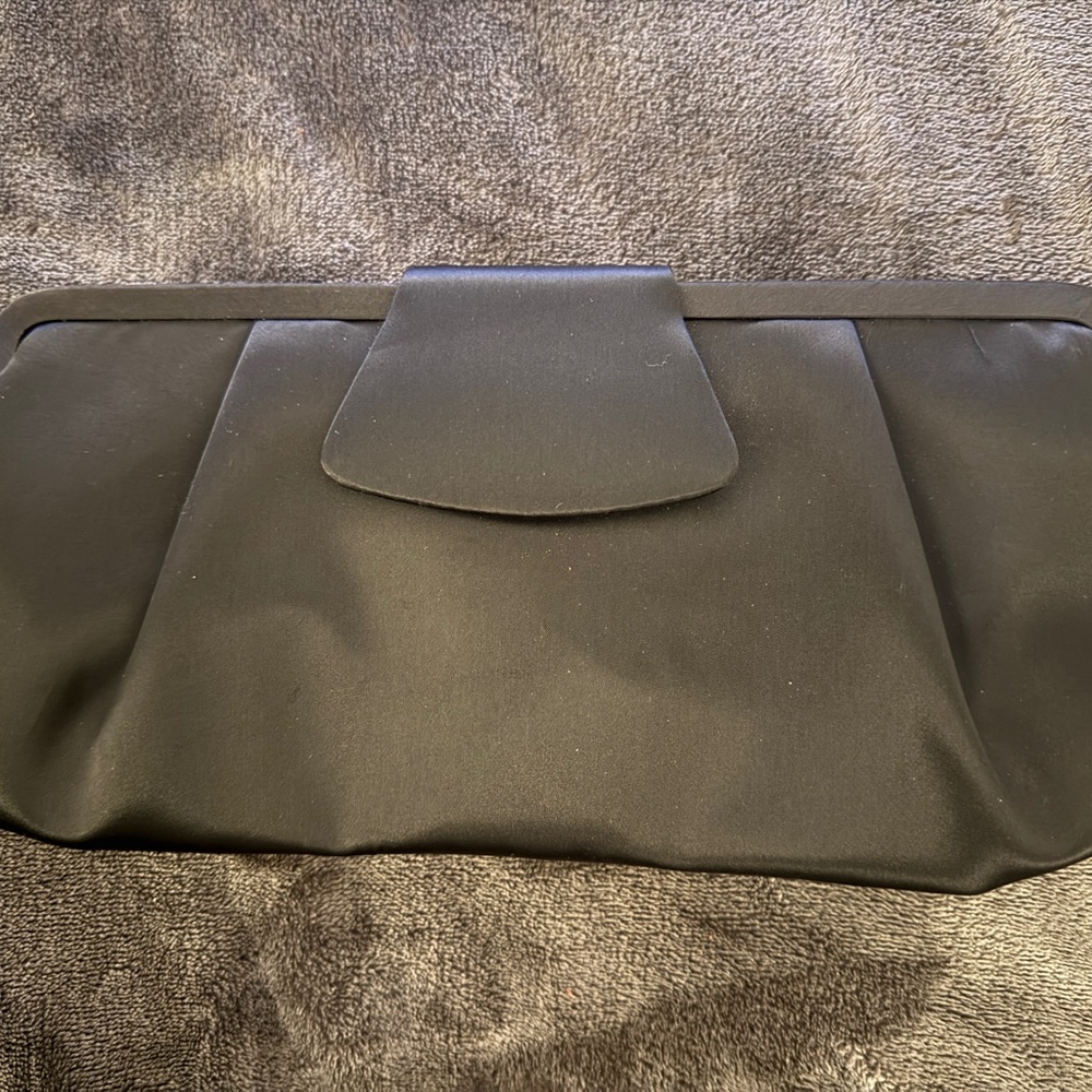 La Regale Black Satin Clutch with Flap